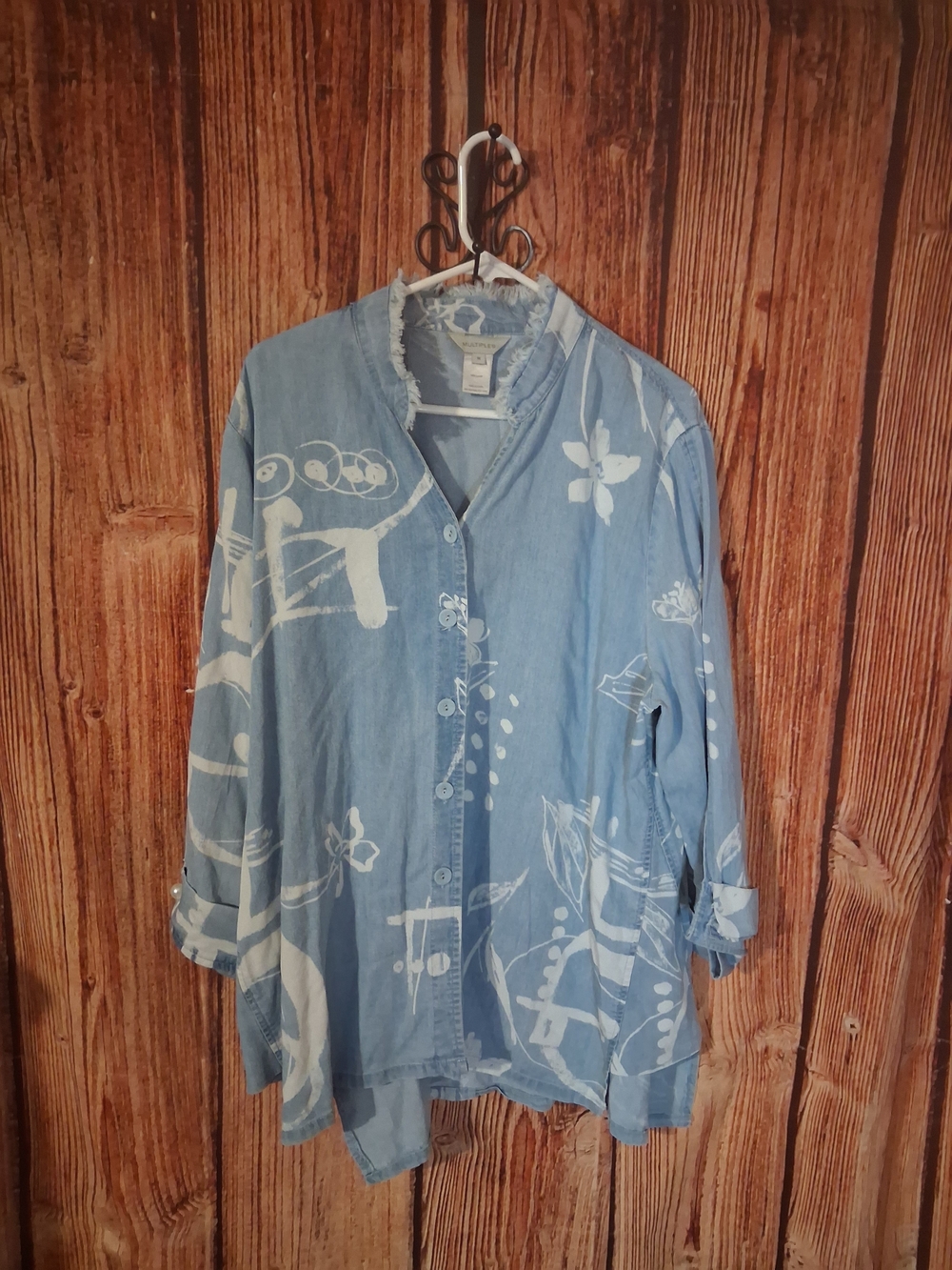 Multiples Light Blue Printed Relaxed Button-Down Shirt